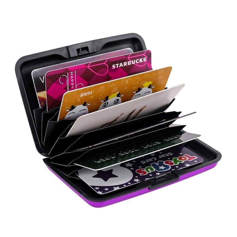 ELFISH Mini RFID Aluminum Wallet Credit Cards Holder Business Card Case Metal ID Case for Men Women (Purple) - Image 5